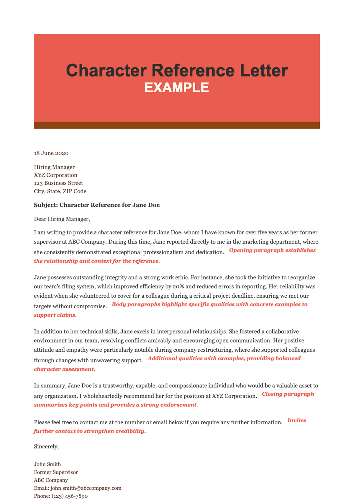 Character reference letter example with annotated structure and key components_variant_1